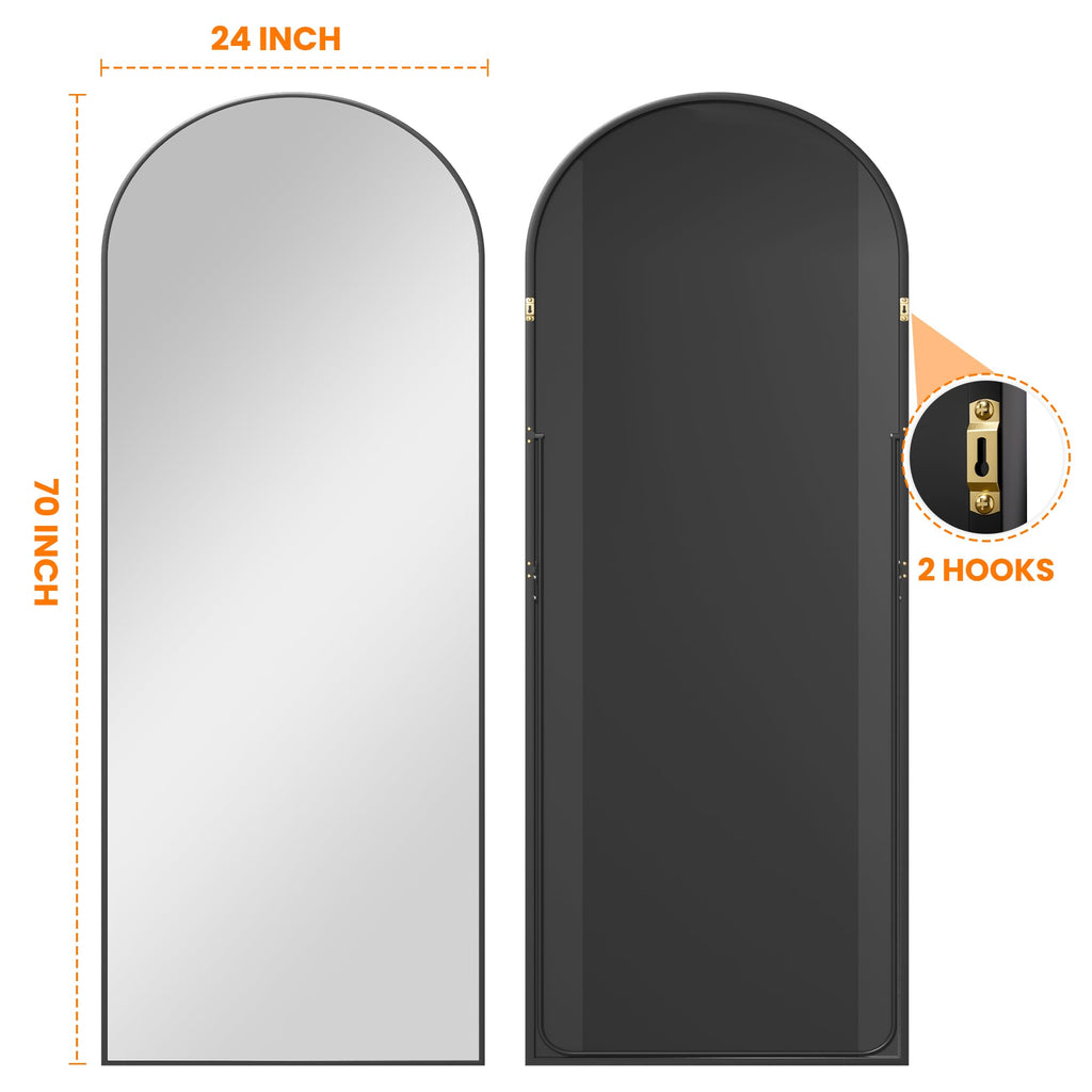 Arched Full Length Mirror, 70"x24" Standing Body Mirror for Wall, Black