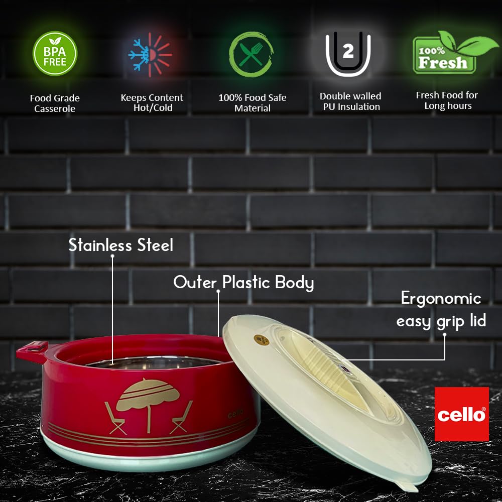Chef Deluxe Insulated Hot Pot Casserole 1500, Maroon