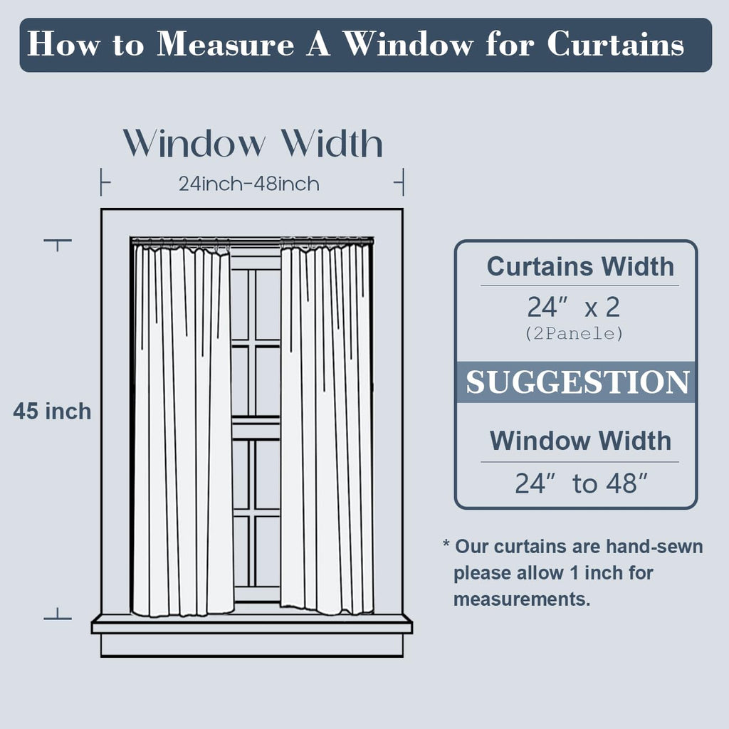 Boho Kitchen Curtains 45 Inch Length, Pinch Pleated Short Curtain for Small Windows, Bathroom Window Curtain with Hooks