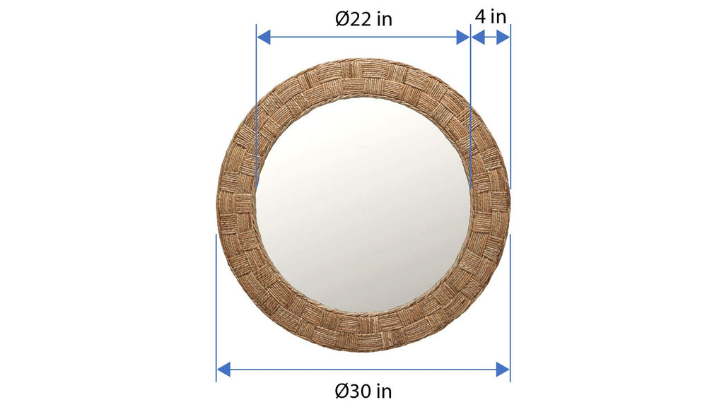 Round Rope Wall Mirror, Chequered, Beige/Natural
