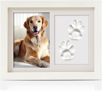 Pet Memorial Frame for Dogs and Cats, Pet Paw Print Photo Frame with Clay Imprint Kit, Pawprint Making Kit and Photo