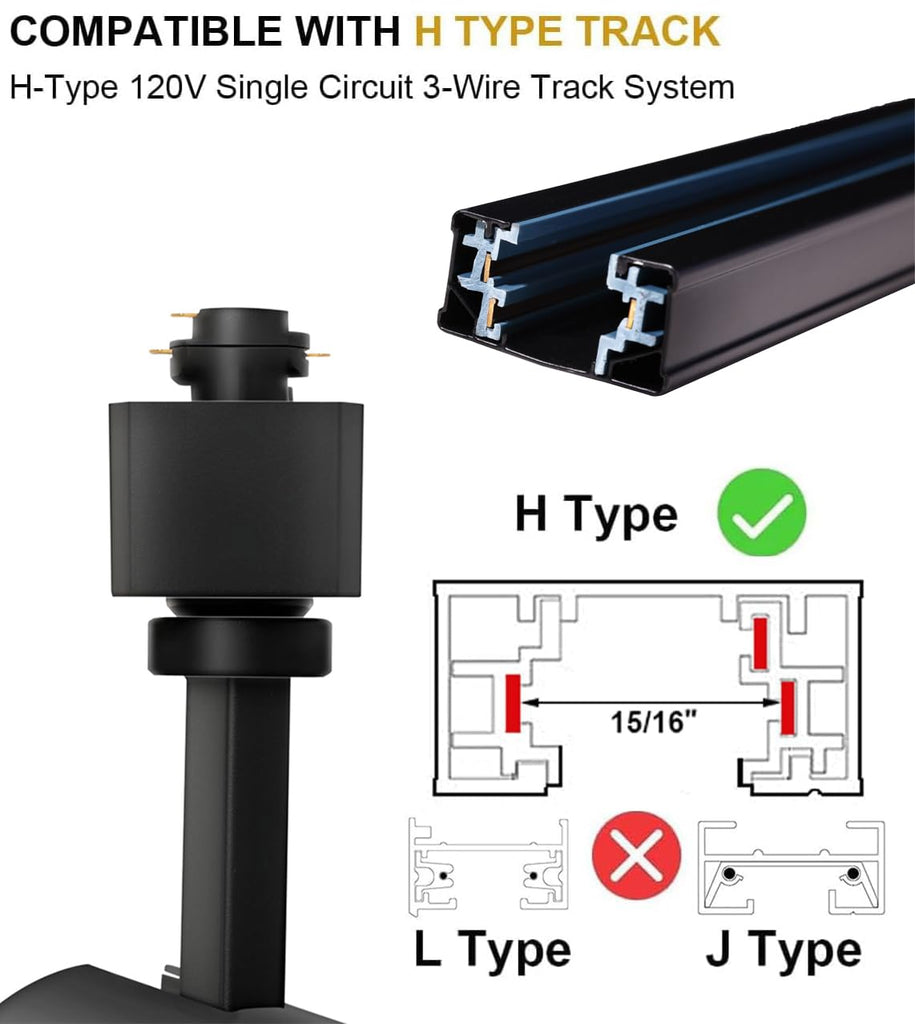 Zoomable LED Track Lighting Heads,2700K-6500K Stepless Dimming H Type Dimmable Rail Ceiling Track Lights Fixtures