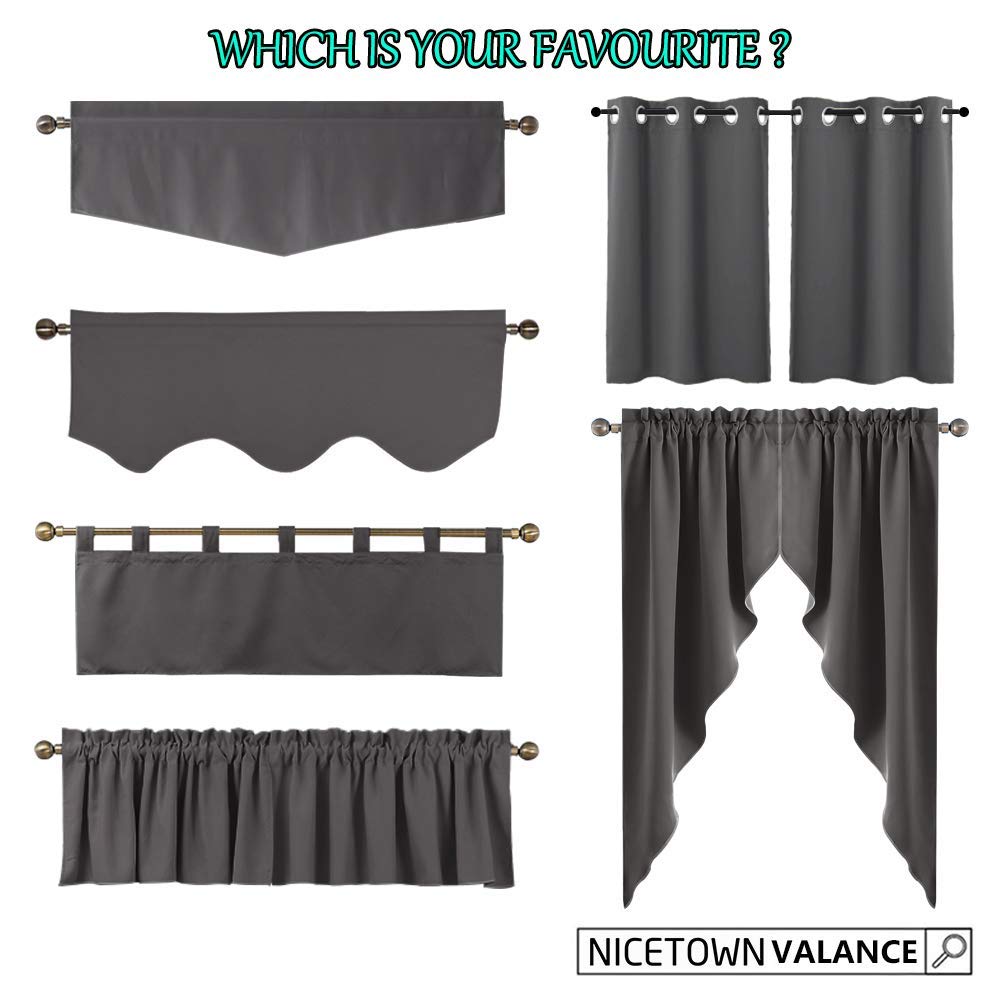 Balckout Swag Curtain Valances, Farmhouse Rod Pocket Energy Saving Small Window Tiers for Thanksgiving, Stone Blue