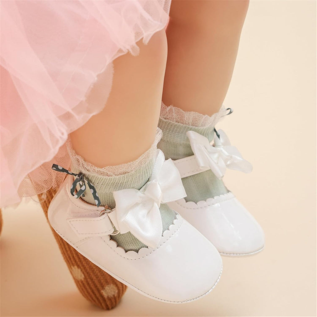 White Christening Baptism Baby Girl Outfits Dressup Accessories Gift 4 Pcs Headband Socks Shoes Sets