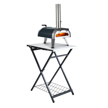 Portable Folding Table, Silver, Stainless Steel Work Surface, Outdoor Kitchen Table, Pizza Oven Stand, 22.64'' x