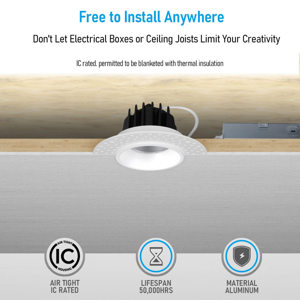 5CCT 2 Inch Recessed LED Lights, Round Trimless Downlight