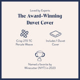 Luxury Percale Duvet Cover - 100% Cotton, Cool, Crisp, Extra-Long Corner Ties, Button Closure, Soft & Breathable