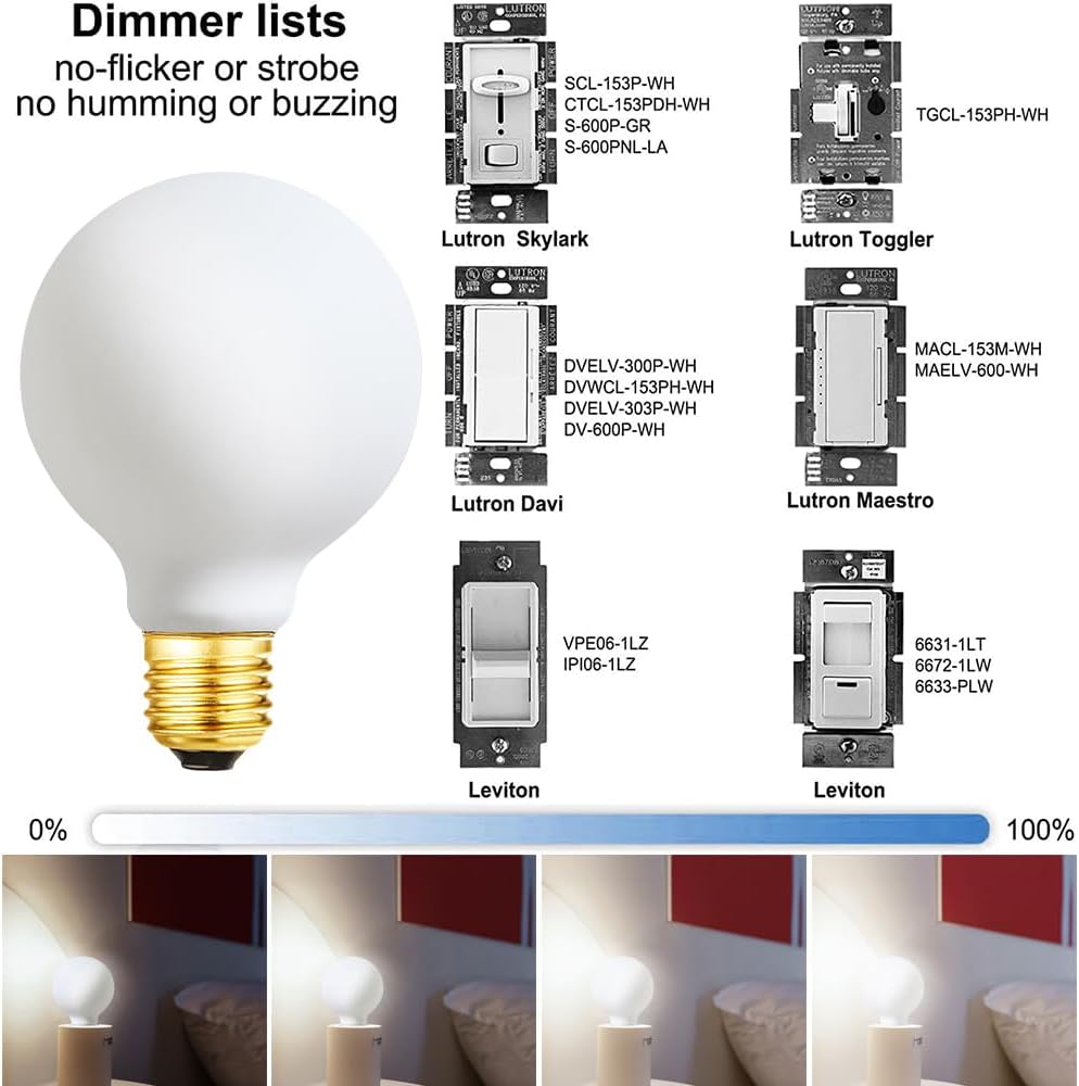 Dimmable g25 led Frosted Bulb e26 led Globe Bulb 60w led Edison Bulb 4000K Daylight White 600lm ac120v 6w g80