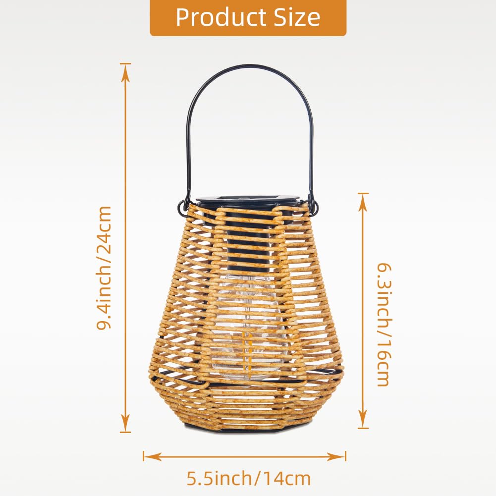 Solar Rattan Lanterns Waterproof 2 Pack, Solar Hanging Lights