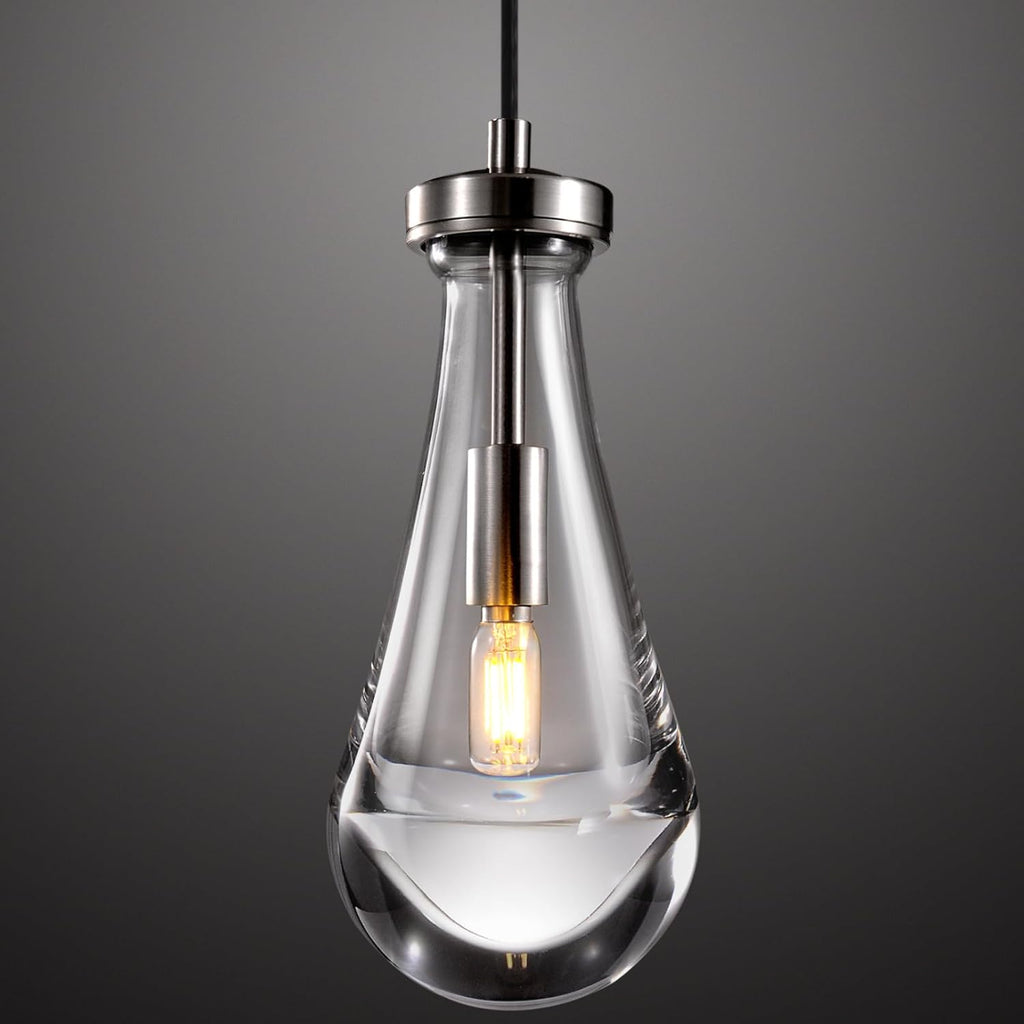 Raindrop Pendant Lights Kitchen Island Teardrop Nickel Hanging Light Fixtures Clear Solid Glass Pendant Light Modern Chandeliers for Dining Room Porch Corridor Living Room (1-Pack) A121-B0DL49KSTZ