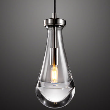 Raindrop Pendant Lights Kitchen Island Teardrop Nickel Hanging Light Fixtures Clear Solid Glass Pendant Light Modern Chandeliers for Dining Room Porch Corridor Living Room (1-Pack) A121-B0DL49KSTZ
