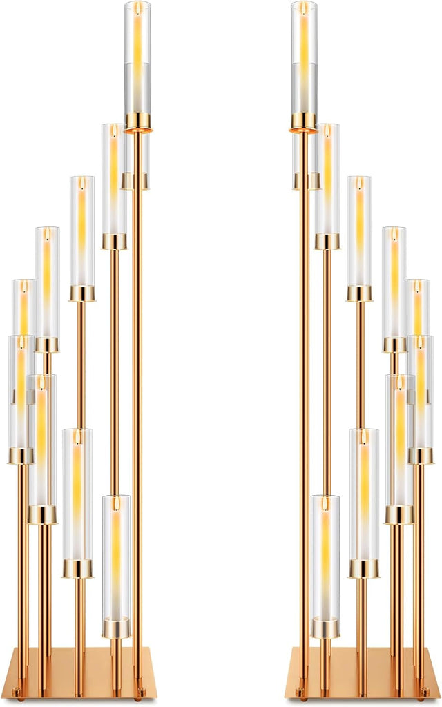 2 Pack 10 Arms Wedding Candelabras Centerpiece,50 Inches Tall Floor Standing Candle Holders with Clear Acrylic Shades