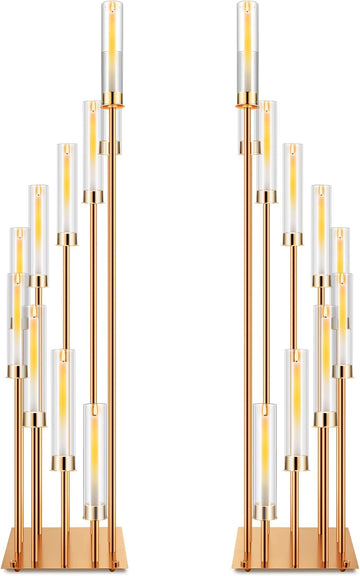 2 Pack 10 Arms Wedding Candelabras Centerpiece,50 Inches Tall Floor Standing Candle Holders with Clear Acrylic Shades