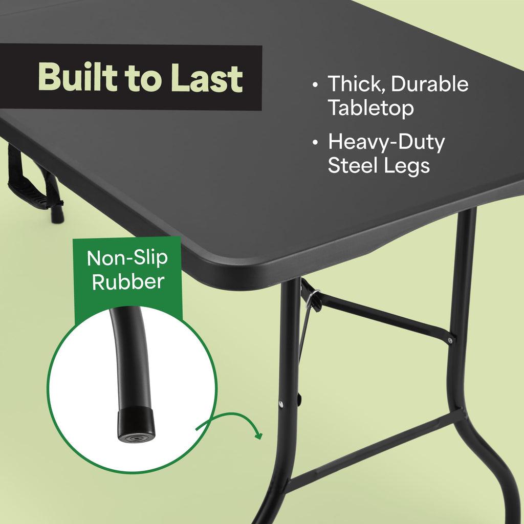 Black 8ft Folding Table with Handle | Heavy-Duty Foldable Table | Portable Table for Indoor & Outdoor Use | Perfect