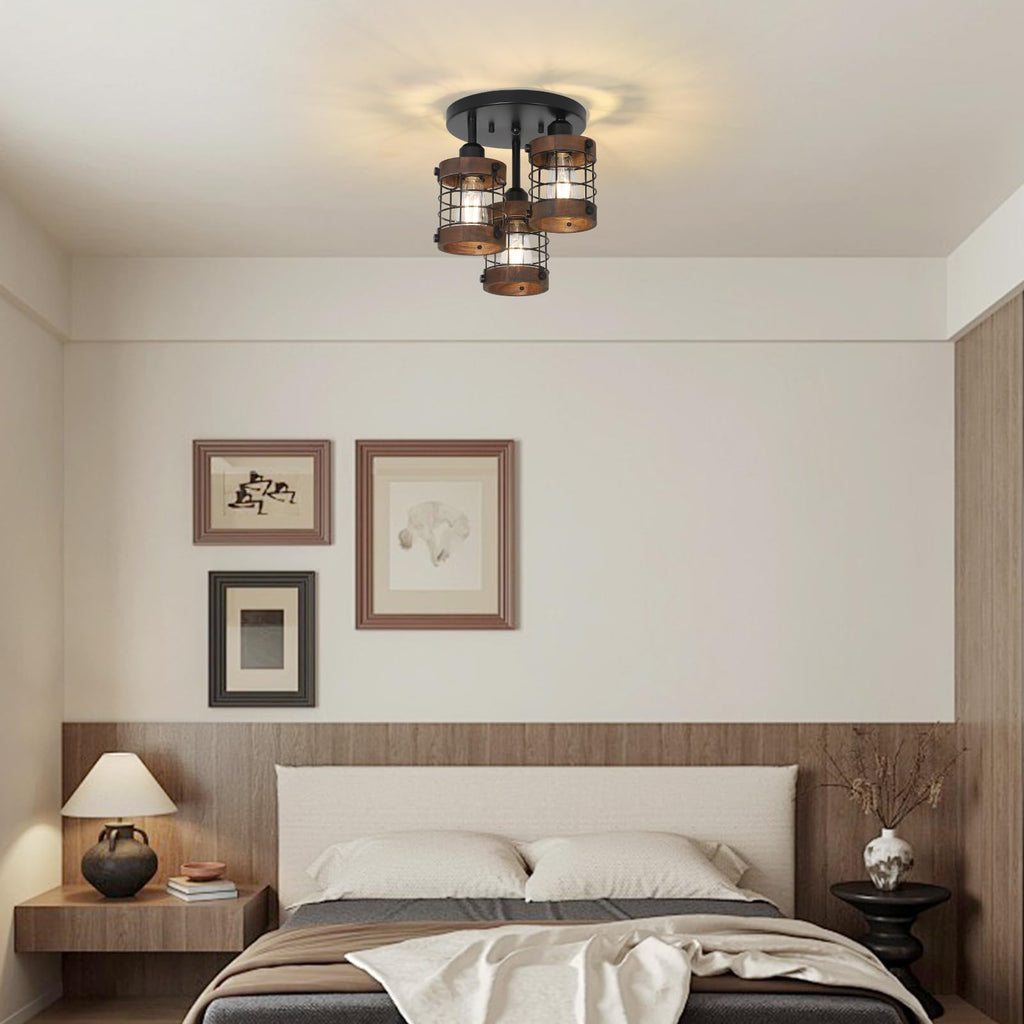 Semi Flush Mount Ceiling Light, 3-Light Farmhouse Chandelier Light Fixtures Ceiling Mount, Black Hallway Light