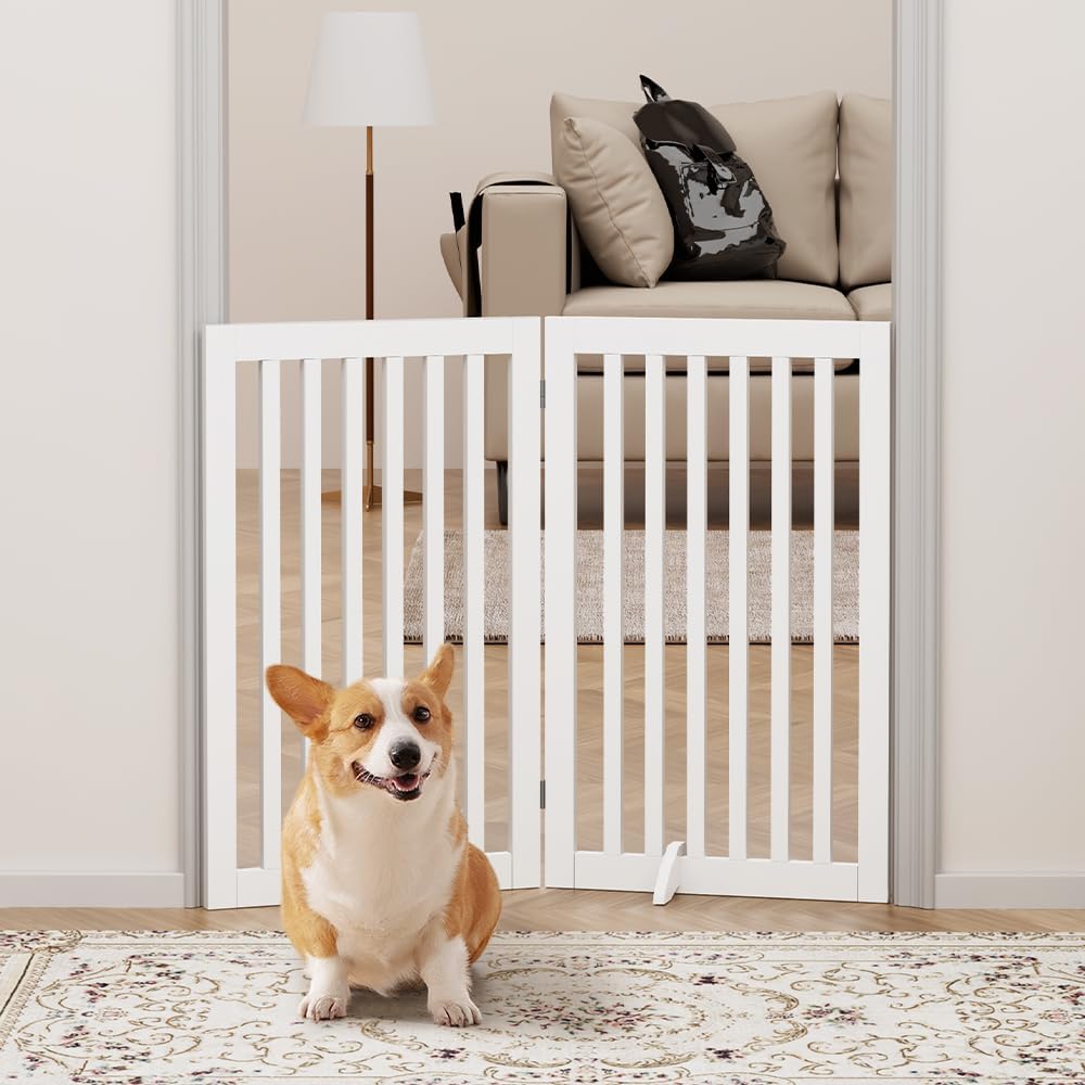 36"H Free Standing Pet Gate for Dog Cat, 40"Wide Wooden Dog Gates