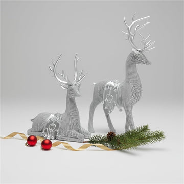 Gifts for Women Set of 2 Christmas Reindeer Statues 11.3" Gold Decorative Deer Sculptures Shelf Decor(Silver)