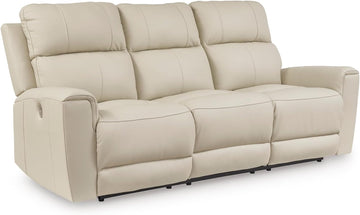 Signature Design by Ashley Dahlmoore Modern Leather Match Power Reclining Sofa with USB Ports, Beige