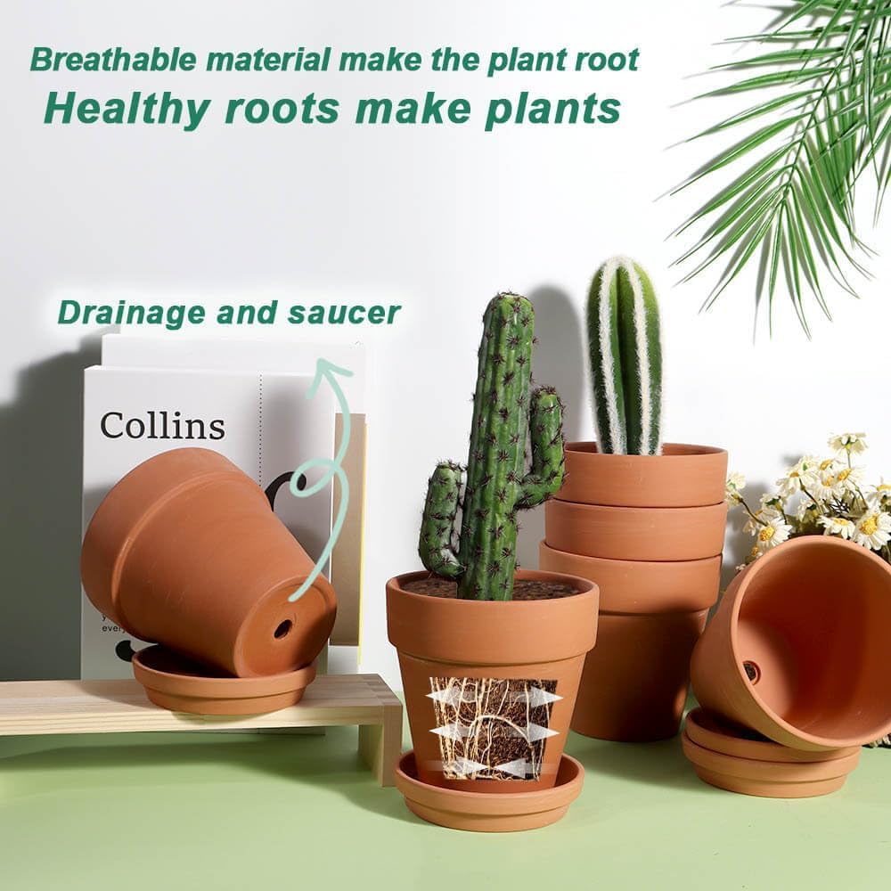 Terra Cotta Pots with Saucer - 6 Pack 5 Inch Clay Pot Ceramic Pottery Planter Cactus Flower Pots Succulent Pot