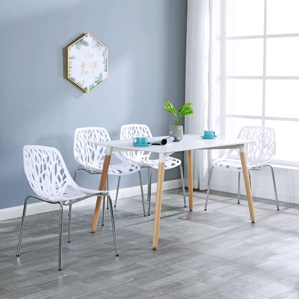 Modern Stackable Chair Set of 4,Kitchen White Dining Chairs,Birch Sapling Comfy Chairs for Dining Room,Living Room