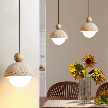 Spherical Wabi Sabi Pendant Light, Natural Travertine Pendant Light, 1Pcs