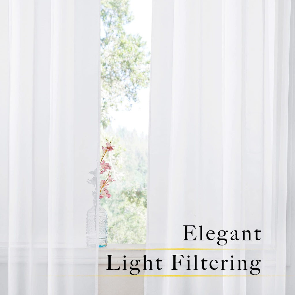 Soft White Sheer Curtains for Farmhouse, Rod Pocket Airy & Breathable Voile Sheer Window Drapes with Light Filtering