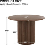 Round Dining Table, 41.7" Modern Wood Kitchen Table for 4, Pedestal Circle Dining Tables, Fluted Dining Table for
