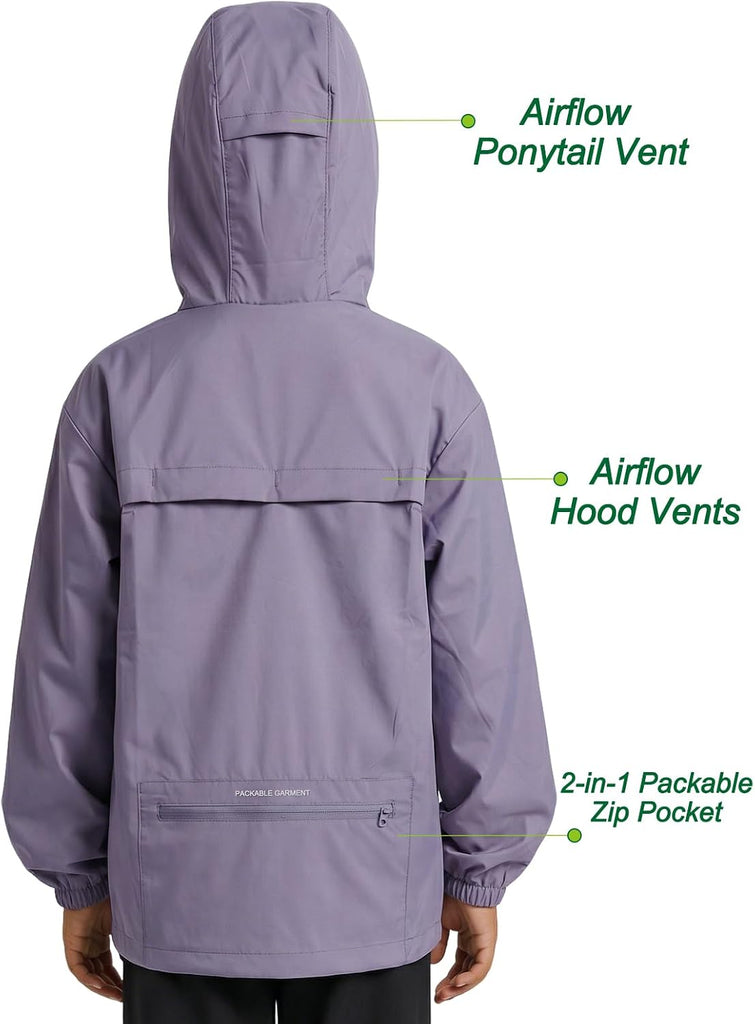Kids Lightweight Rain Jacket, Packable Rain Windbreaker Boys Girls