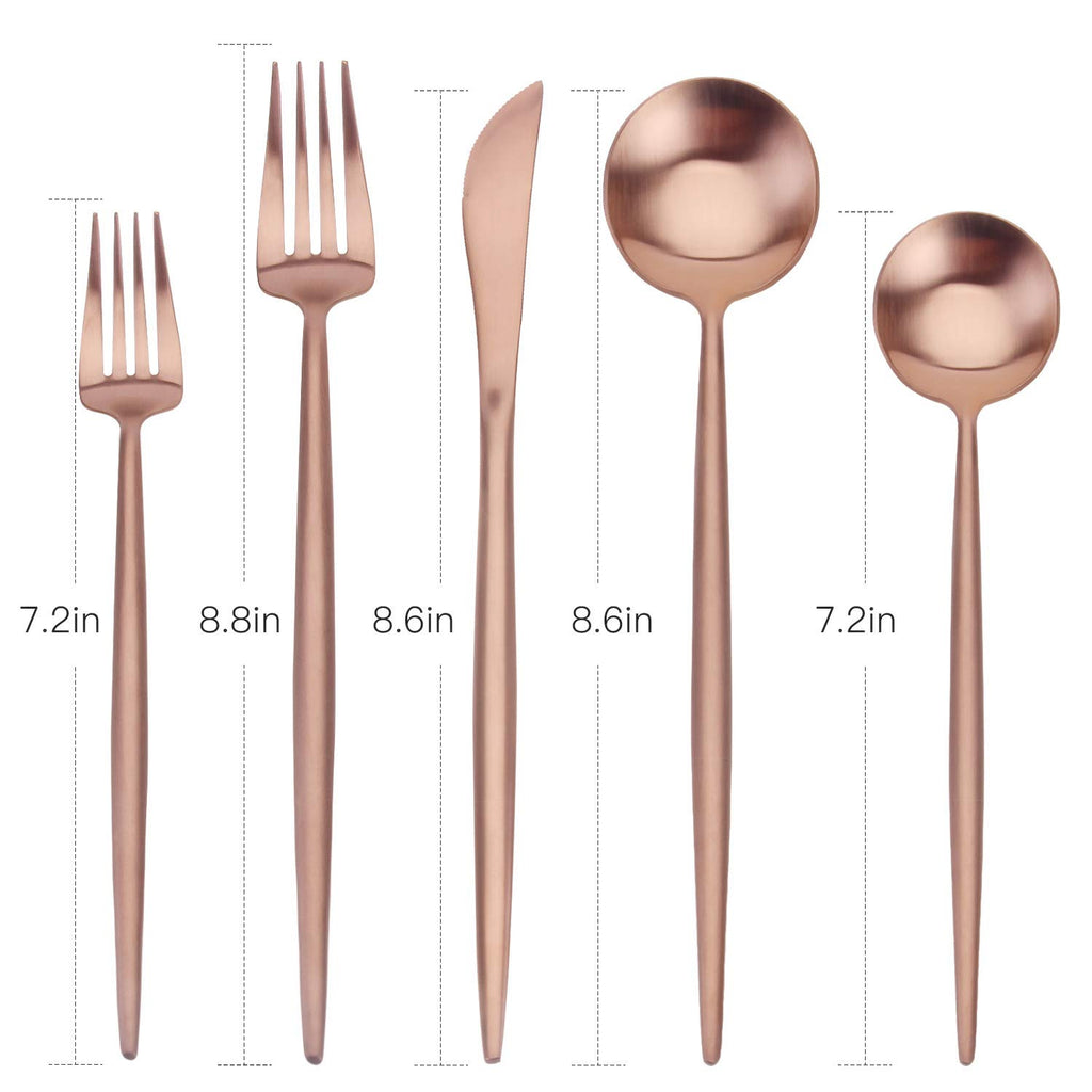 Matte Copper Silverware Set, 20-Piece Stainless Steel Satin Finish Flatware Set Service for 4, Kitchen Utensil Set