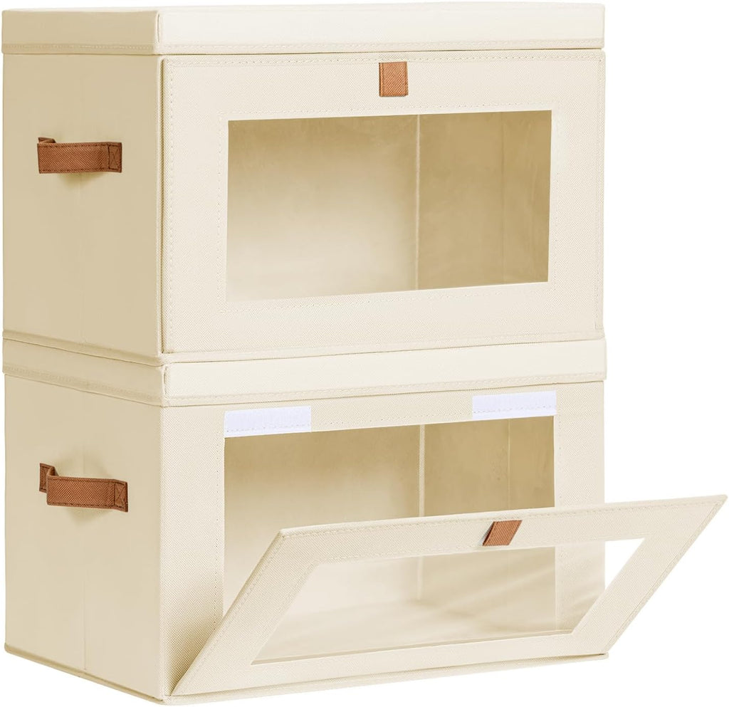 Large Closet Storage Organizer - Clothes Storage Bins with Handles & Window, Collapsible Decorative Boxes with Lids