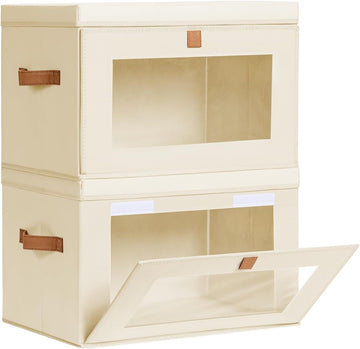 Large Closet Storage Organizer - Clothes Storage Bins with Handles & Window, Collapsible Decorative Boxes with Lids