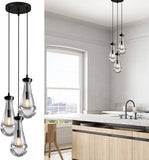 3-Light Raindrop Pendant Light Fixtures, Black Glass Pendant Lighting, Teardrops Modern Hanging Light for Entryway Foyer Kitchen Island Dining Living Room Hallway A121-B0D4B1XB9B