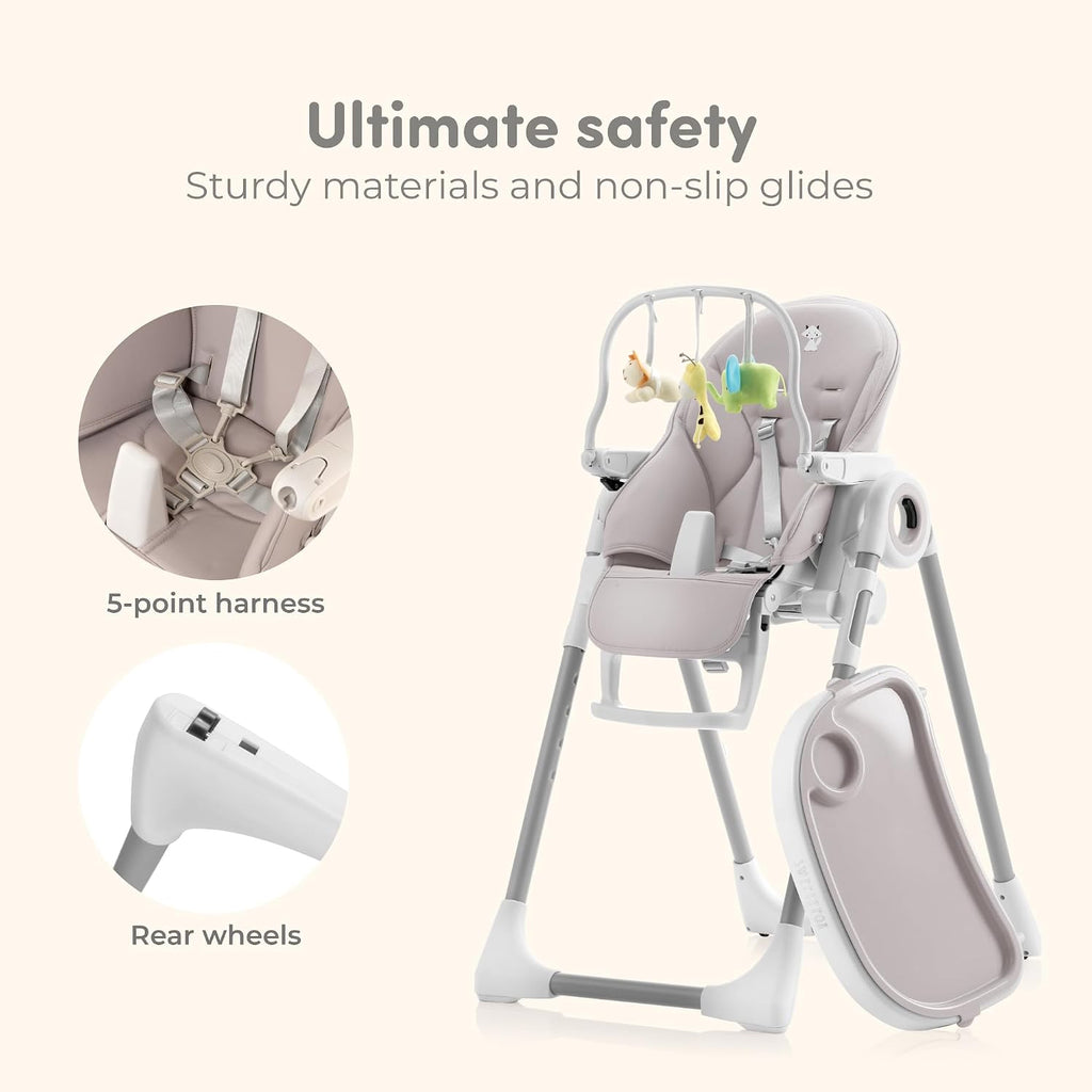 Baby High Chair Adjustable to 7 Different Heights - Grey Baby Chair - Silla para Comer de Bebe - Foldable High Chairs