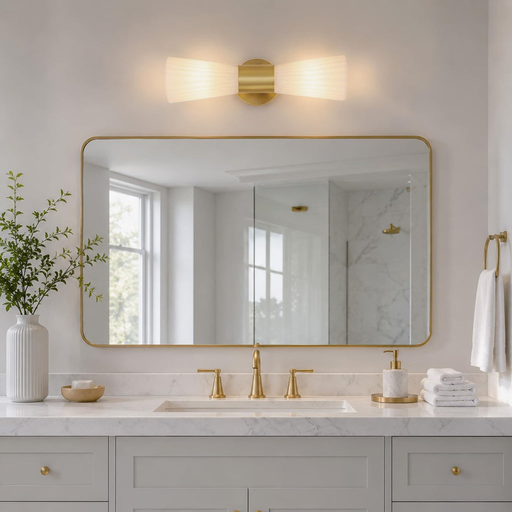 Gold Glass Wall Sconce Light, Mid Century Modern Bathroom Wall Sconces