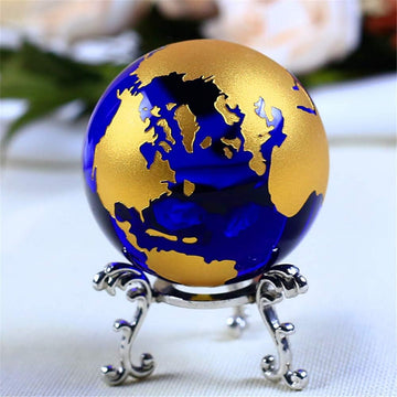 Crystal Glass Marbles earth globe world map Quartz Crystals Sphere terrarium Desk Ornaments nautical home decor (Gold