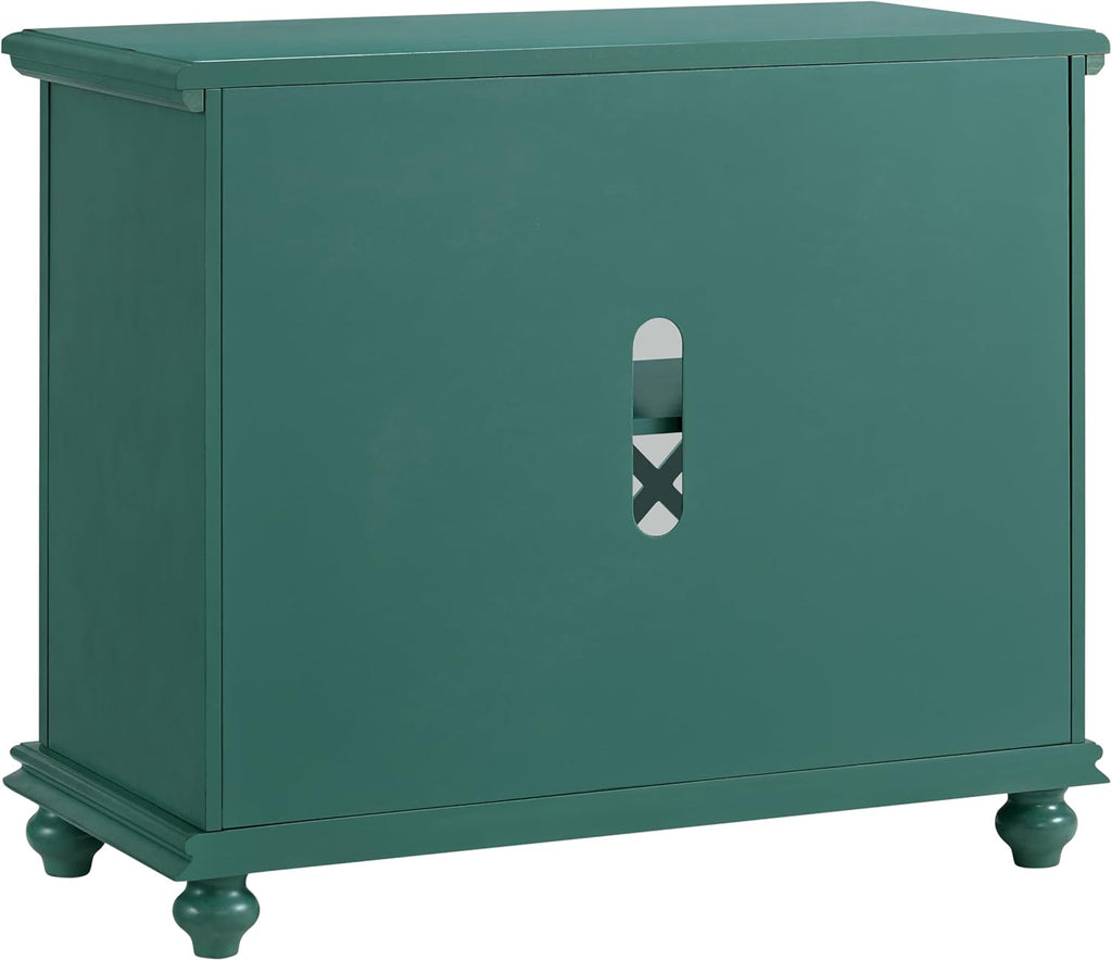 Elegant Small Spaces Accent Cabinet, Teal Green | Solid Wood, Glass Doors, Vintage Sideboard, Small TV Stand , Turned