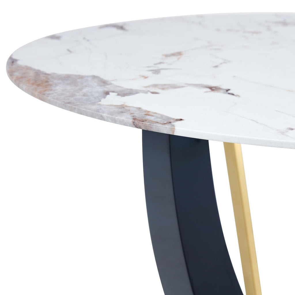 42 Inch Round Faux Marble Dining Table for 4, Modern Small Kitchen Table with Black Pedestal Base, Space Saving