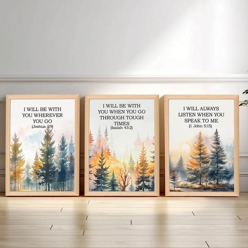 Forest Bible Verse Wall Art Painting Vintage Scripture Christian Landscape Wall Decor, Spiritual Jesus Nature Forest