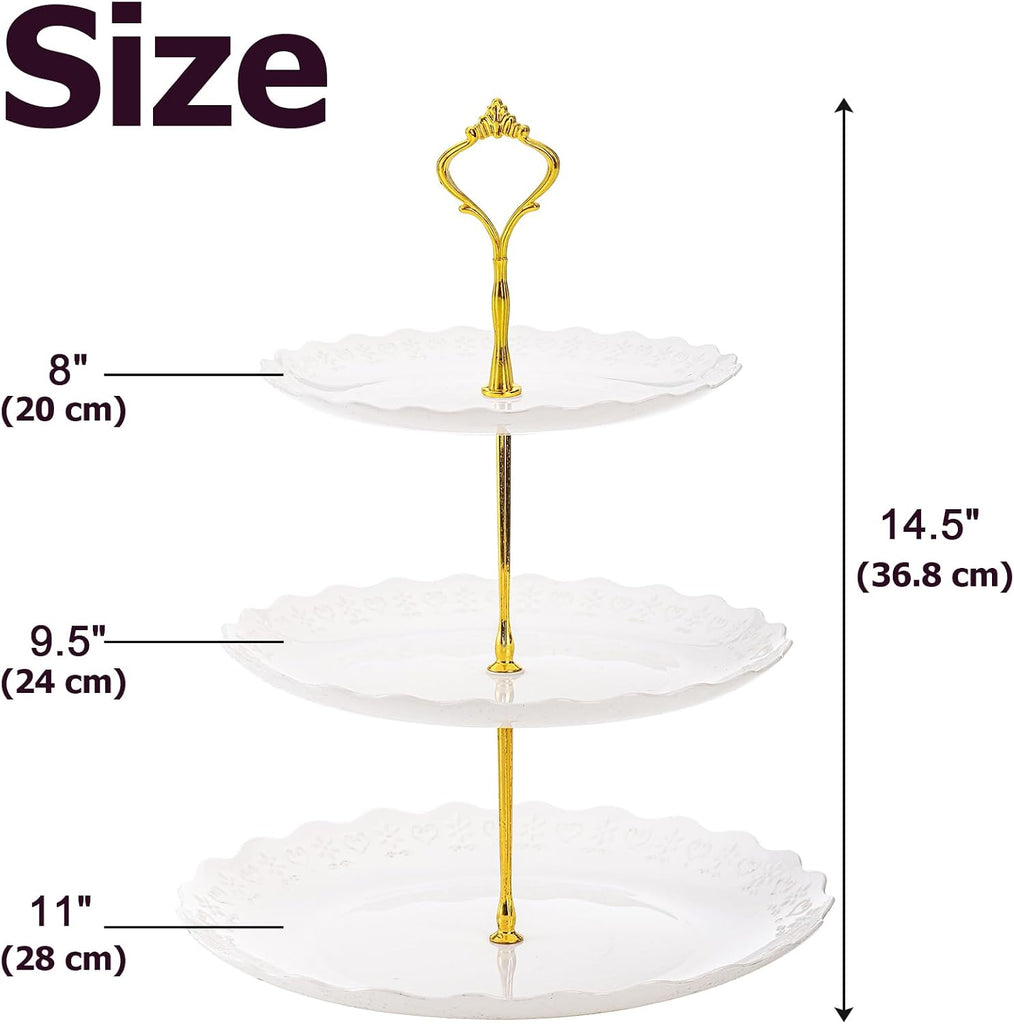 Tiers White Plastic Cupcake Stand Dessert Holder Tiered Serving Trays with 3 Styles Fittings, Party Serving - Set of 3