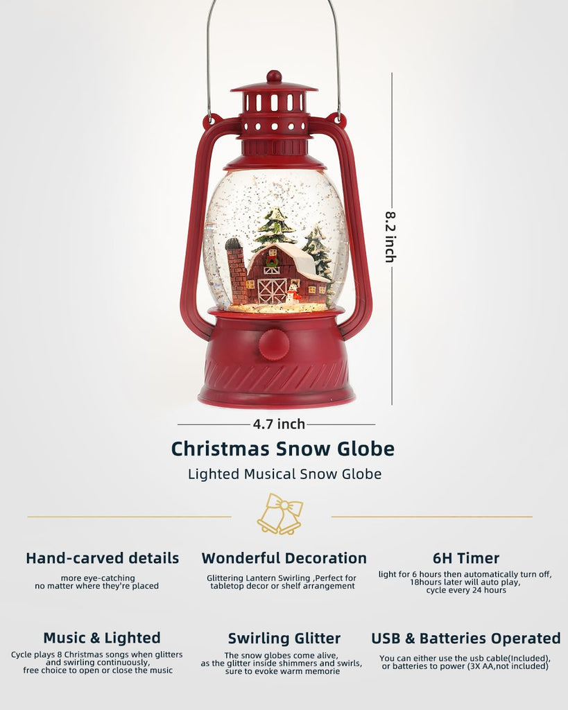 Snow Globe Christmas Decorations - Musical Christmas Snow Globes with 6H Timer,Christmas Village Lighted Scene Snow