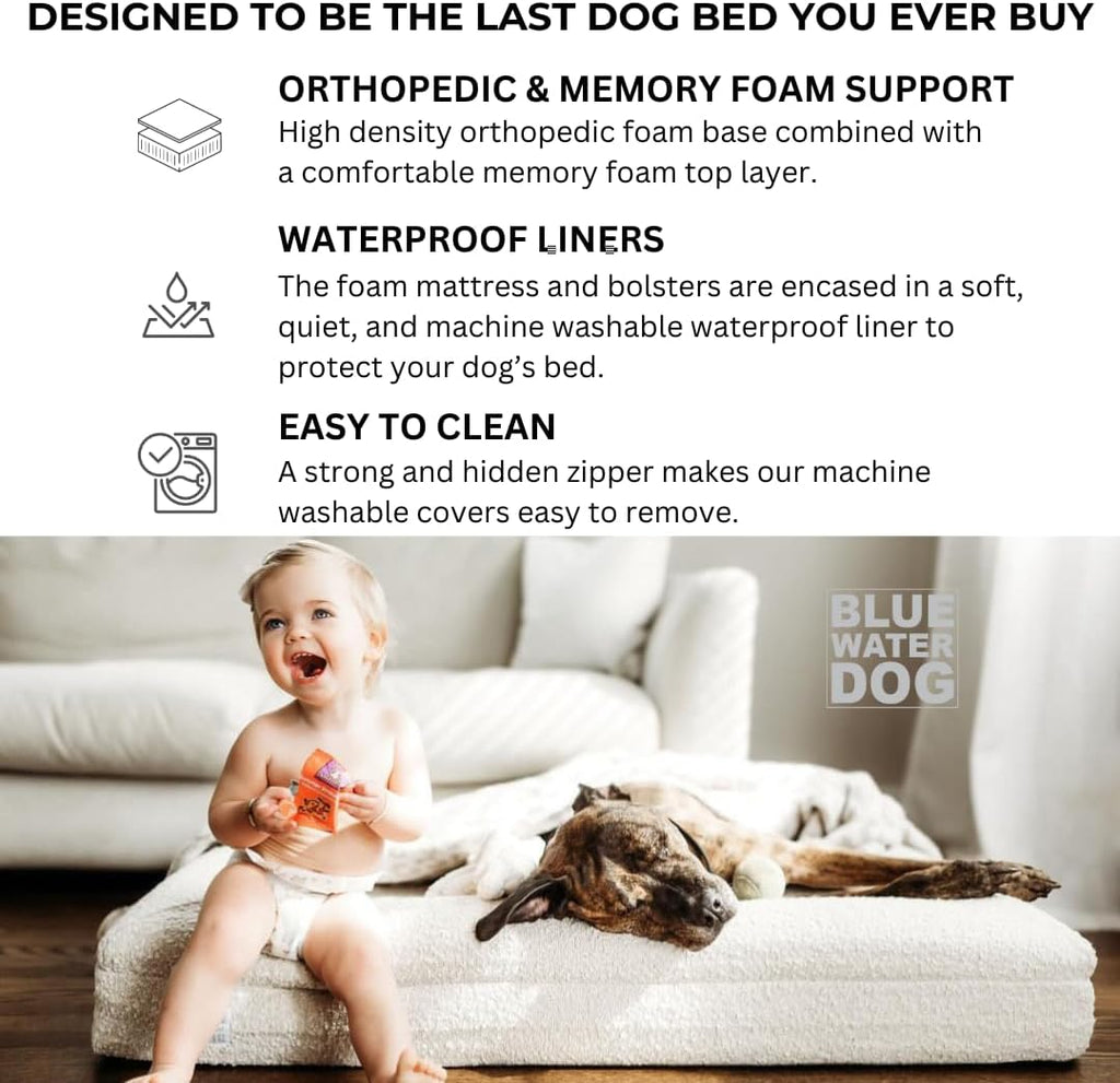 Luxury Boucle Orthopedic Memory Foam Dog Bed with Waterproof Liner and Machine Washable Cover with YKK Zippers