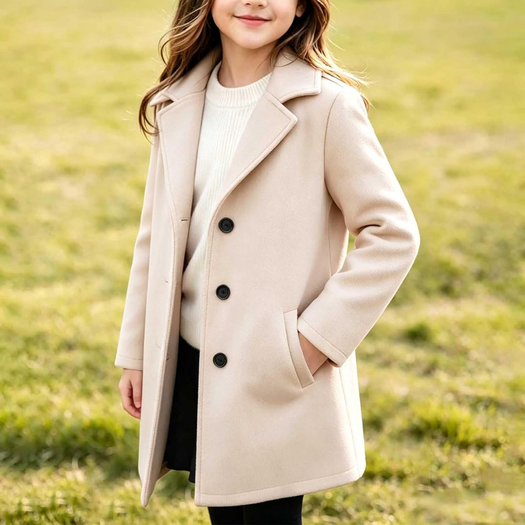 Girls Dress Coats Button Down Fall Trench Coat with Pockets