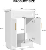 Bathroom Vanity with Ceramic Sink,Bathroom Vanities Cabinet with Large Storage Space, Wooden Bathroom Sink Cabinet for Apartment & Small Space (Milky White Finish, 24 Inch) A133-B0D6FGY21R