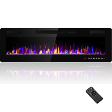 60" Electric Fireplace Recessed and Wall Mounted, 750/1500W Ultra-Thin Electric Fireplace Heater with Remote & Touch