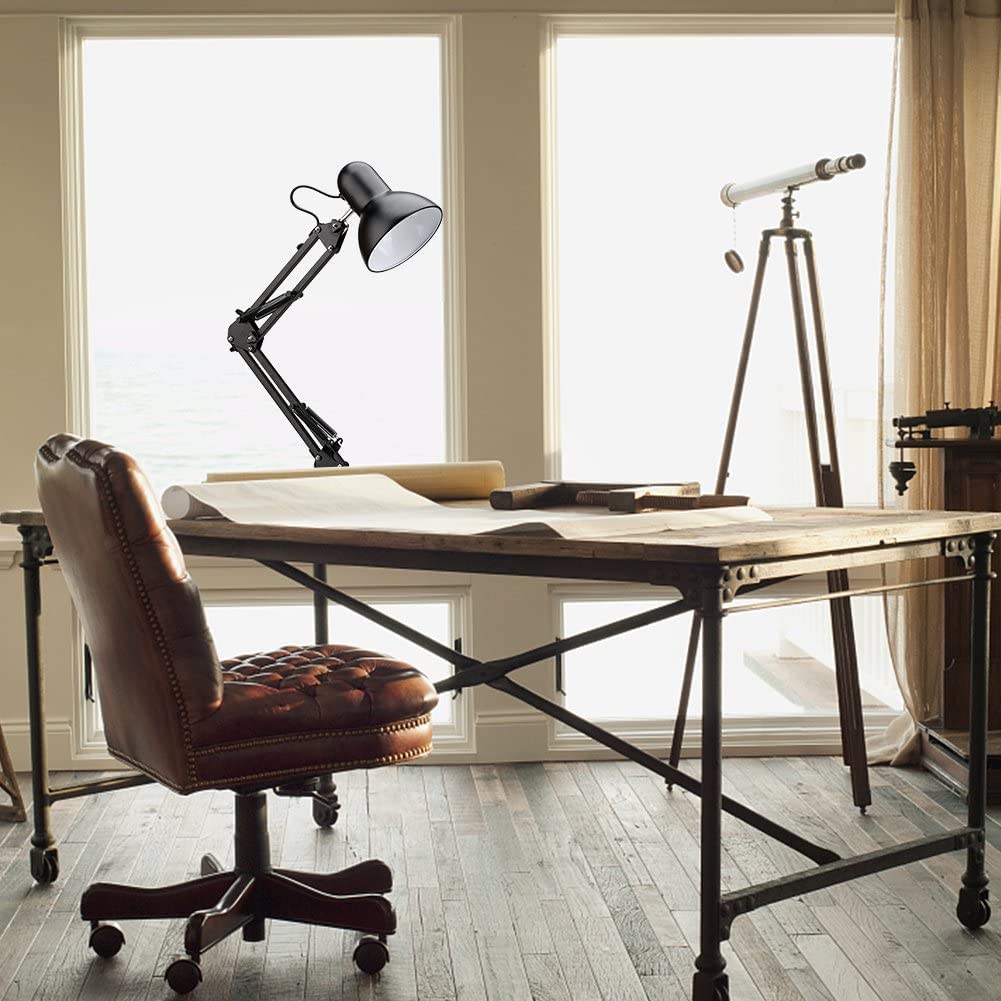 Metal Swing Arm Desk Lamps, Adjustable Architect Lamp, Black