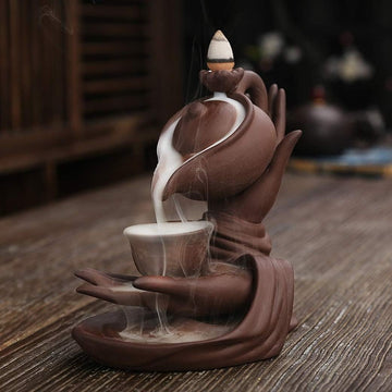Buddha Hand Series Backflow Incense Burner Indoor Smoke Waterfall Incense Holder Creative Teapot Shaped Ceramic