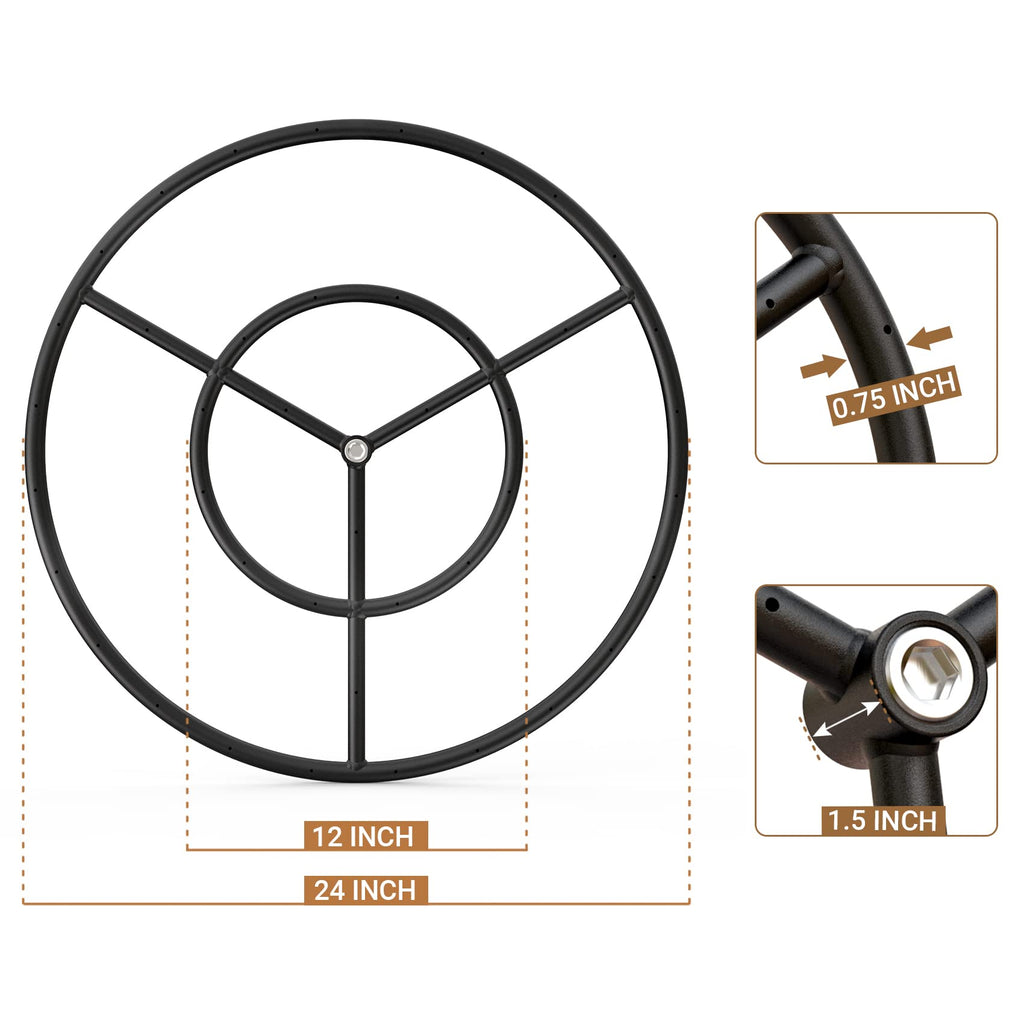 24" Round Fire Pit Burner Ring for Natural Gas/Propane Fireplace