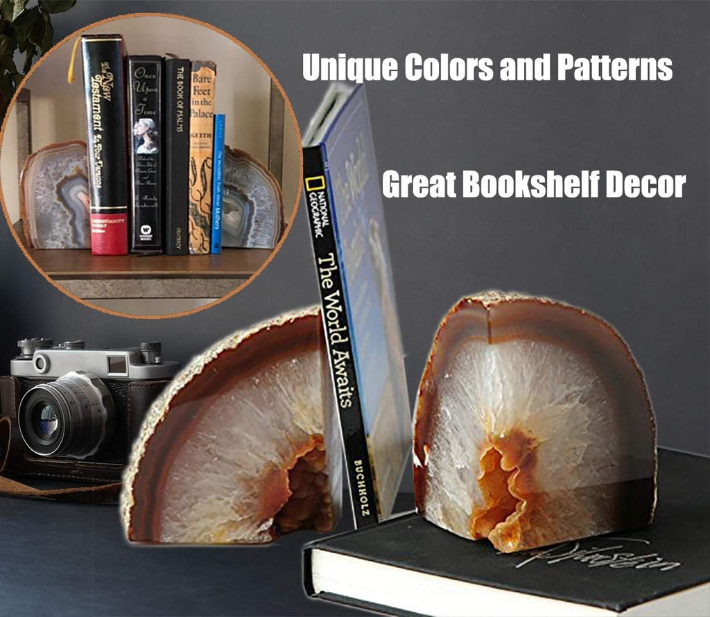 Agate Bookends Geode Book Ends Heavy Duty Bookend Holder Decor with Rubber Bumpers 1 Pair Teal 2-3 lbs and 1