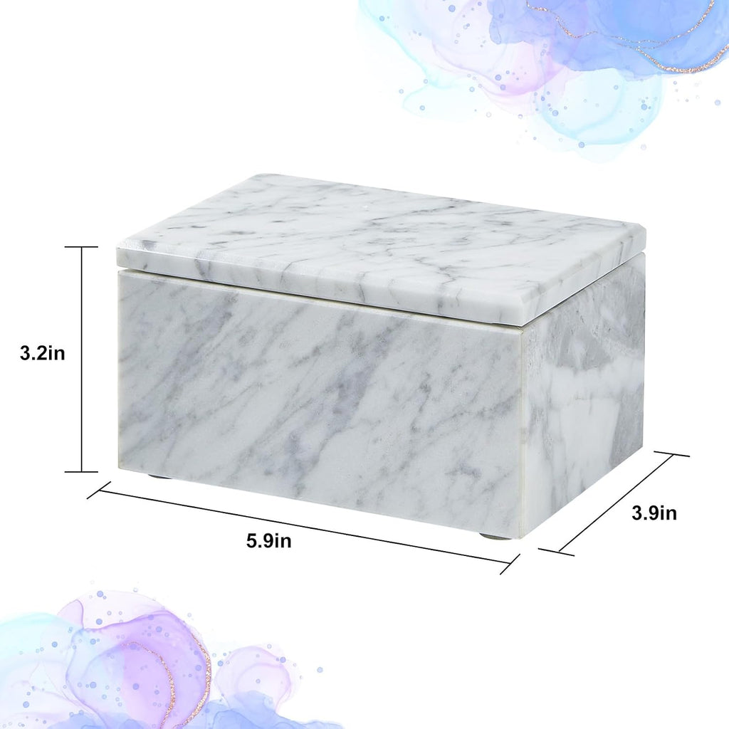 Natural Marble Storage Box with Lid, Rectangular Organizer for Jewelry