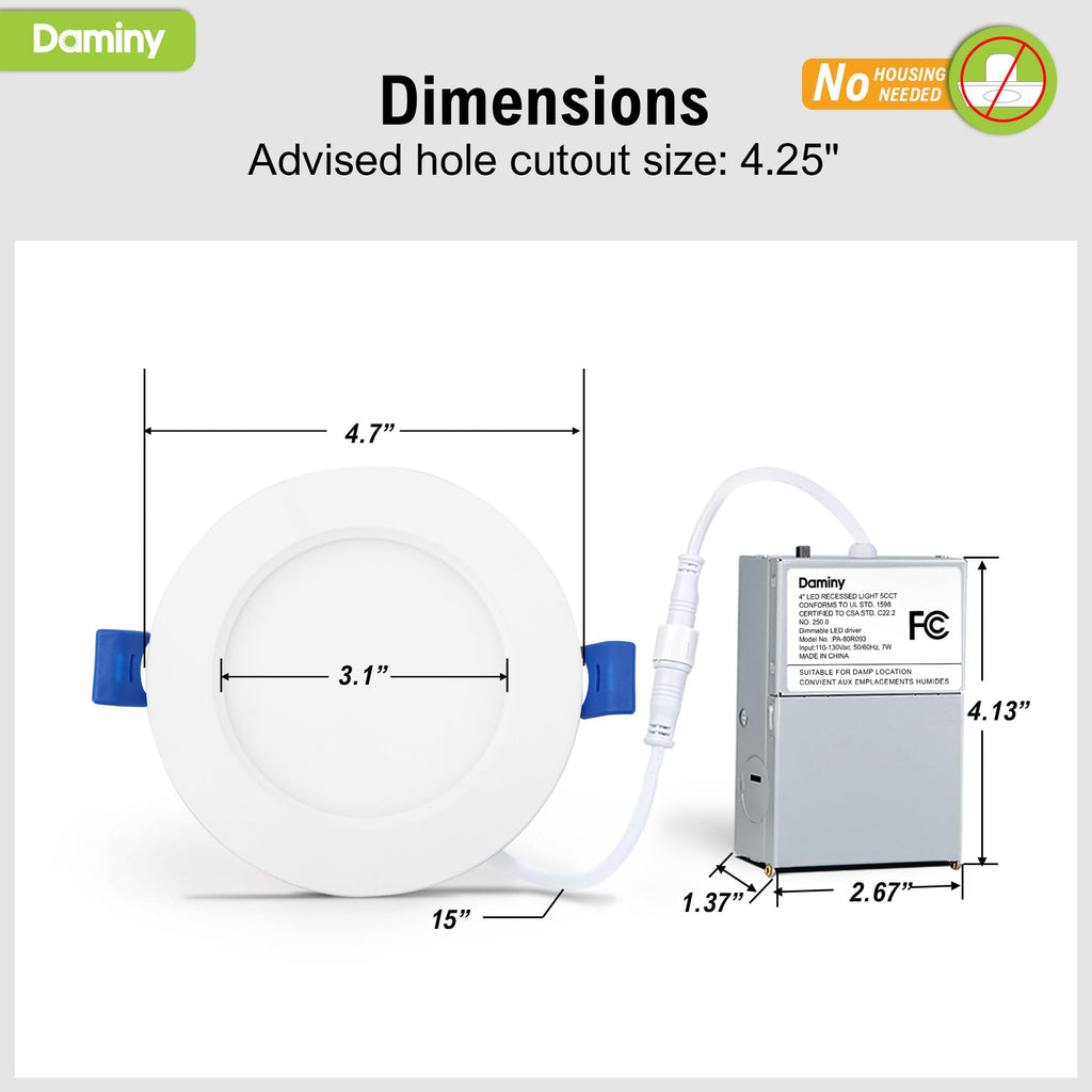 24 Pack 4 Inch LED Recessed Lighting, Canless Wafer Downlight